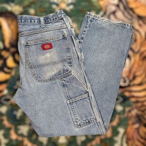 Dickies Denim Carpenter Jeans Light Wash Faded Distressed Straight Leg 33x31